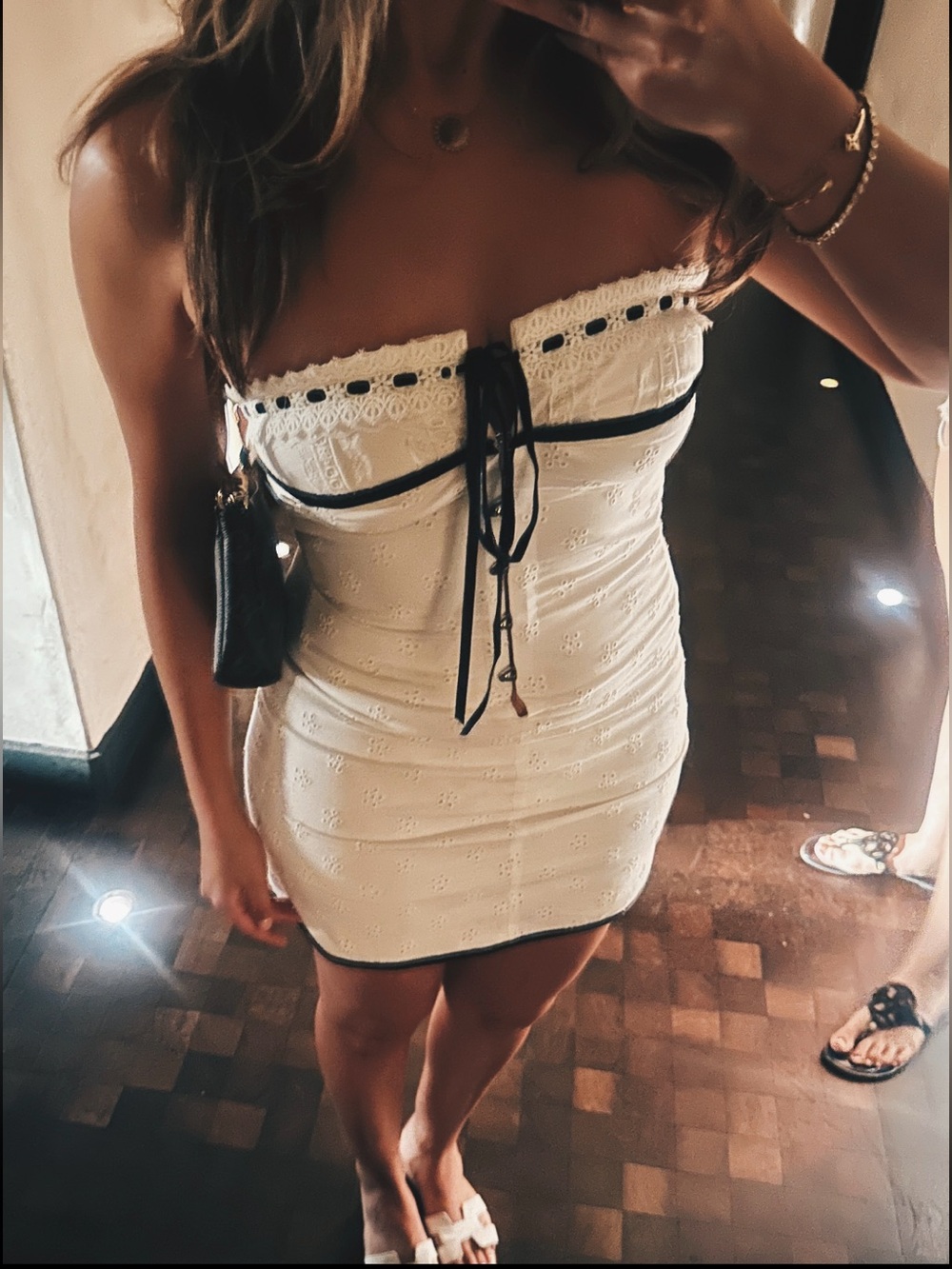 With Jean Mini Dress in White with black Trim
